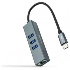 CONVERSOR USB-C A ETHERNET GIGABIT +3*USB 3.0 0.15M NANOCABLE ALUMINIO GRIS (Espera 4 dias)