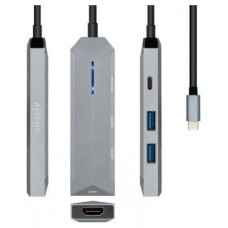 AISENS - USB-C DOCK 4 EN 1, USB-C A 1xHDMI, 2xUSB, 1xPD, GRIS, 15CM