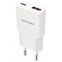 Nanocable Cargador USB-C/PD + USB-A/QC 20W Blanco