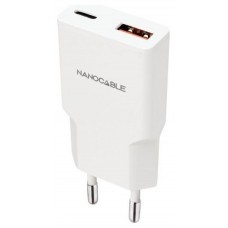 CARGADOR USB-C/PD + USB-A/QC 25W BLANCO NANOCABLE