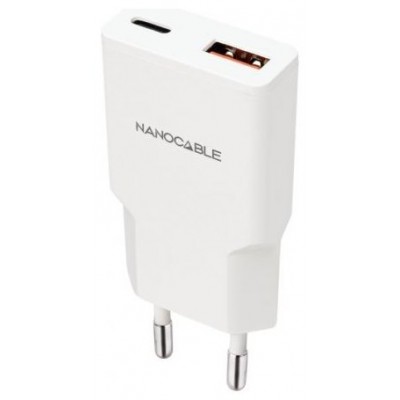 Nanocable Cargador USB-C/PD + USB-A/QC 25W Blanco