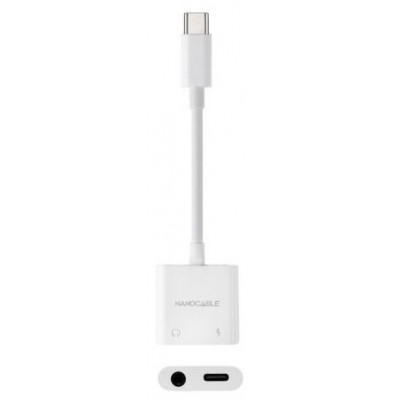 NANOCABLE CABLE ADAPTADOR USB-C A JACK+USB-C/H PD 60W,BLANCO