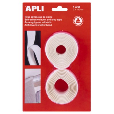 BLISTER 2 CINTAS TIPO VELCRO ADHESIVAS COLOR BLANCO 20 MM X 1 M APLI 13657 (Espera 4 dias)