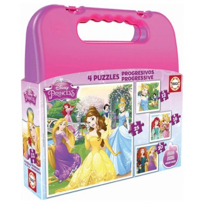 MALETA PUZZLES PROGRESIVOS PRINCESAS DISNEY 12-16-20-25 DE 3-6 AÑOS EDUCA BORRAS 16508 (Espera 4 dias)