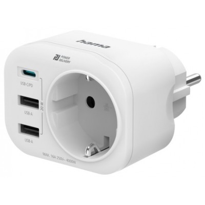 ENCHUFE  MULTIPLE HAMA 1xSCHUKO 2XUSB-A + 1XUSB-C 20W PD QC BLANCO (Espera 4 dias)