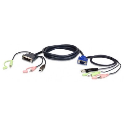 Aten 2L-7DX2U adaptador de cable de vídeo 1,8 m HDB-15 Male, USB A, Mini Stereo Jack DVI-I (Single Link), USB B, Mini Stereo Jack Negro, Verde, Rosa (Espera 4 dias)