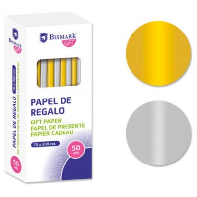 PAPEL DE REGALO LISO ORO/PLATA 70X200 BISMARK 330276 (MIN50) (Espera 4 dias)