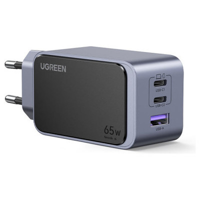 Ugreen Nexode Air 65W sieninis kroviklis, USB + 2x USB-C pilkos spalvos Ordenador port&aacute;til, Tel&eacute;fono m&oacute;vil, Rat&oacute;n, Port&aacute;til, Bater&iacute;a port&aacute;til, Tableta Gris Corriente alterna Carga r&aacute;pida Interior (Es