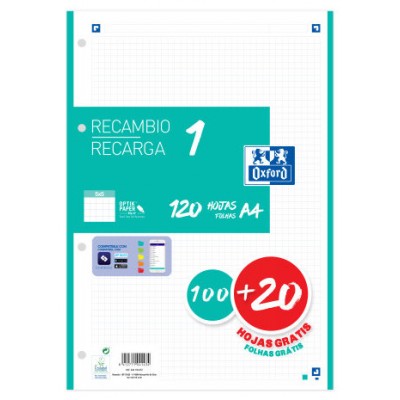 RECAMBIO COLOR 1 A4  100+20 HOJAS 5X5 ICE MINT 90GRS OXFORD 400158057 (Espera 4 dias)