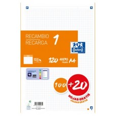 RECAMBIO COLOR 1 A4 100+20 HOJAS 5X5 NARANJA 90GRS OXFORD 400158163 (Espera 4 dias)