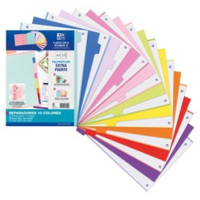 KIT SEPARADORES PP 500 MICRAS A4 10 POSICIONES COLORES PASTEL Y VIVOS OXFORD 400159038 (Espera 4 dias)