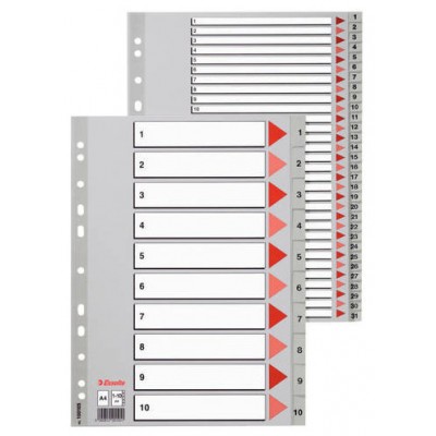 SEPARADOR NUMERICO POLIPROPILENO MULTITALADRO 1-12 FORMATO FOLIO COLOR GRIS ESSELTE 47138 (Espera 4 dias)