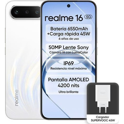 REALME 16 5G 256GB 8GB WHITE + CARGADOR 45W (Espera 4 dias) REALME 16 5G 256GB 8GB WHITE + CARGADOR 45W (Espera 4 dias)