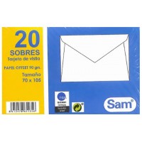 PAQUETES DE 20 SOBRES TARJETA DE VISITA, OFFSET BLANCO 70X105, 90 GRS. ENGOMADO SAM 665135 (Espera 4 dias)