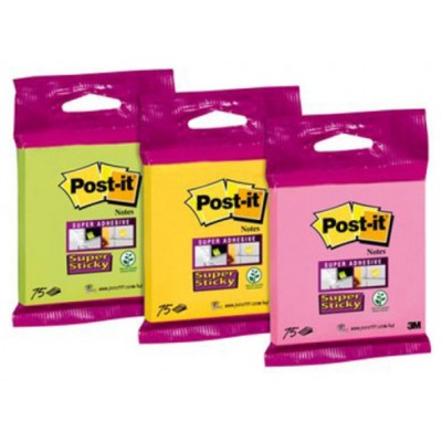 BLISTER BLOC 90 HOJAS NOTAS ADHESIVAS 76X76MM SUPER STICKY COLORES SURTIDOS 6820-SS3N POST-IT 7100172224 (Espera 4 dias)