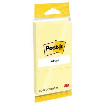 PACK 3 BLOCS 100 HOJAS NOTAS ADHESIVAS 38X51MM AMARILLO 6810 POST-IT 7100172242 (Espera 4 dias)