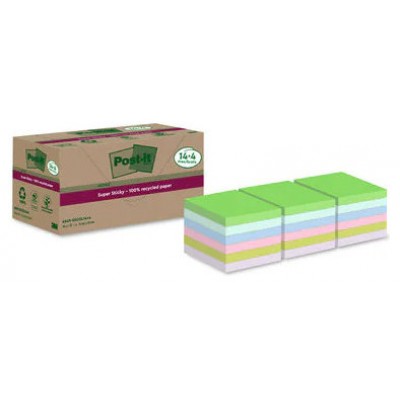 PACK 14+4 BLOCS 90 HOJAS NOTAS RECICLADAS ADHESIVAS 76X76MM SUPER STICKY COLORES SURTIDOS 654 RSSCOL14+4 POST-IT 7100284782 (Espera 4 dias)