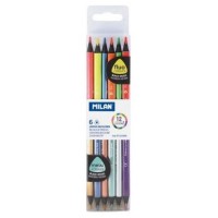 CAJA DE 6 LÁPICES COLORES FLUORESCENTES METALALIZADOS BICOLOR MILAN 07123306 (Espera 4 dias)