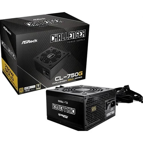 FUENTE ALIMENTACION ASROCK CL-750G,PSU,750W,80 PLUS GOLD,120MM,ACTIVE PFC,PCI-E 5.1 (12+4pin)x1,PCI-E (6+2 pin)x4,SATA (5 pin)x4 (Espera 4 dias)