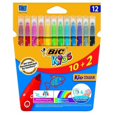 ESTUCHE 10+2 ROTULADORES ULTRALAVABLES KID COULEUR TRAZO 0,8MM. 12 COLORES BIC 9202942 (Espera 4 dias)