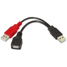 AISENS - CABLE USB 2.0+ALIMENTACIoN, TIPO A/M+A ALIMENTACIoN/M-A/H, NEGRO, 15CM
