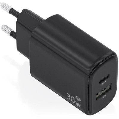 AISENS - CARGADOR GaN 30W, 1xUSB-C PD3.0 QC4.0, 1xUSB-A QC3.0, NEGRO AISENS - CARGADOR GaN 30W, 1xUSB-C PD3.0 QC4.0, 1xUSB-A QC3.0, NEGRO