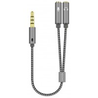 ADAPTADOR AUDIO JACK 3.5 4PIN M-2XJACK 3.5 3PIN H GRIS