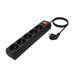 AISENS - BASE MULTIPLE 5 TOMAS CON INTERRUPTOR CON CABLE 3x1.5MM2, NEGRO, 1.4M
