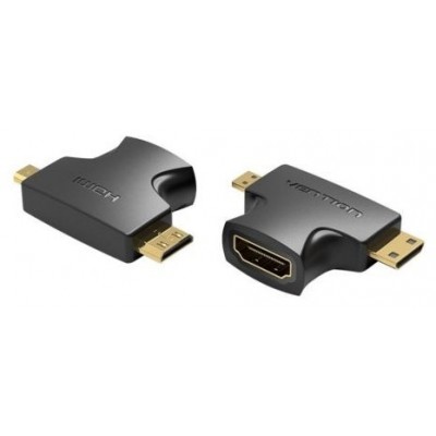 ADAPTADOR HDMI 2 EN 1 HDMI/H A MICRO HDMI/M-MINI HDMI/M NEGRO VENTION (Espera 4 dias)