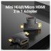 ADAPTADOR HDMI 2 EN 1 HDMI/H A MICRO HDMI/M-MINI HDMI/M NEGRO VENTION (Espera 4 dias)
