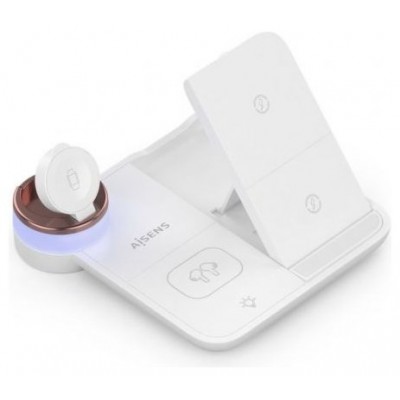 AISENS - CARGADOR INALAMBRICO USB-C 4 EN 1 DE 15W PARA MOVIL, APPLE WATCH, AURICULARES CON ESTUCHE DE CARGA, BLANCO