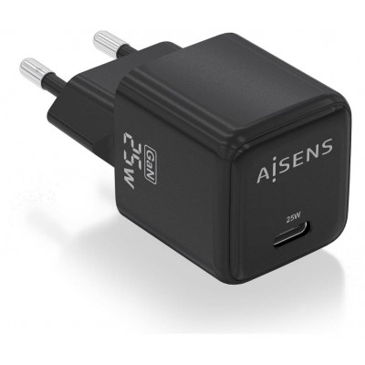 AISENS - CARGADOR GaN 25W, 1xUSB-C PD3.0 QC4.0, NEGRO