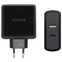 AISENS - CARGADOR 57W 1xUSB-C PD3.0 45W 1xUSB-A 5V/2.4A 12W NEGRO