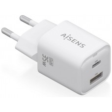 AISENS - CARGADOR GaN 35W, 1xUSB-C PD3.0 QC4.0, 1xUSB-A QC3.0, BLANCO
