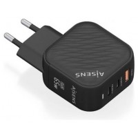 AISENS - CARGADOR GaN 65W, 2xUSB-C PD3.0 QC4.0, 1xUSB-A QC3.0, NEGRO