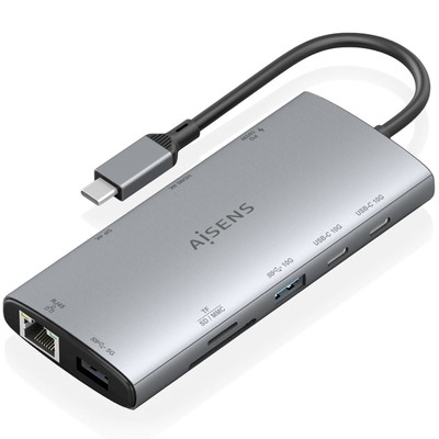 AISENS - USB-C DOCK 10 EN 1, USB-C A 1xHDMI, 1xDISPLAYPORT, 1xRJ45, 1xUSB-A 10G, 1xUSB-A 5G, 2xUSB-C 10G, 1xUSB-C PD100W, 1xSD, 1xMICRO SD, GRIS, 20CM AISENS - USB-C DOCK 10 EN 1, USB-C A 1xHDMI, 1xDISPLAYPORT, 1xRJ45, 1xUSB-A 10G, 1xUSB-A 5G, 2xUSB-C 10G, 1xUSB-C PD100W, 1xSD, 1xMICRO SD, GRIS, 20CM