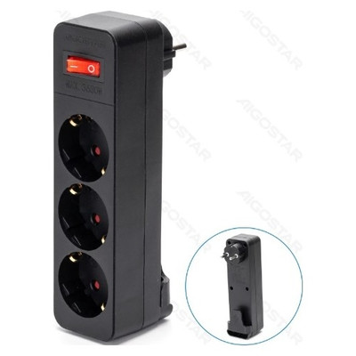 ENCHUFE DE CONVERSION ALEMAN 1 A 3 16A CON INTERRUPTOR NEGRO AIGOSTAR (Espera 4 dias)