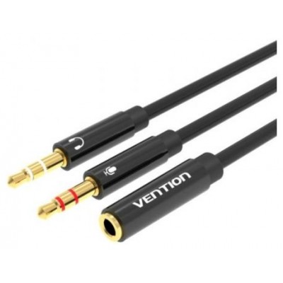 CABLE AUDIO ESTEREO JACK 2xJACK 3.5/M JACK3.5/H 0.30 M NEGRO VENTION (Espera 4 dias)