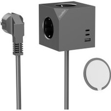 BASE DE 3 ENCHUFES 2xUSB-C PD + USB-A (CABLE AC INTEGRADO) NEGRO COOLBOX (Espera 4 dias)