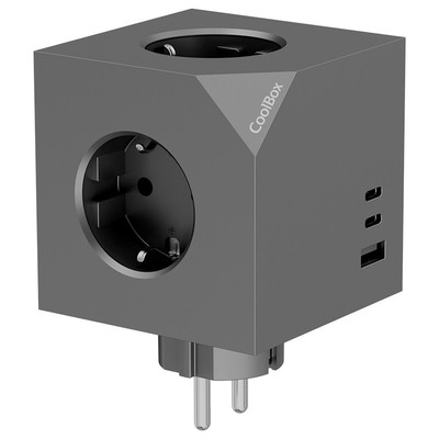 BASE DE 3 ENCHUFES 2xUSB-C PD + USB-A NEGRO COOLBOX (Espera 4 dias)