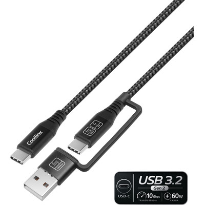 CABLE USB-C A USB-C 1.8M COOLBOX 60W TRENZADO CABLE USB-C A USB-C 1.8M COOLBOX 60W TRENZADO