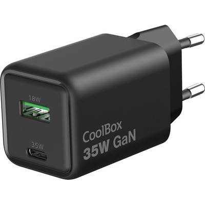 COOLBOX Cargador Gan 35W USB-A/USB-C Pared Negro COOLBOX Cargador Gan 35W USB-A/USB-C Pared Negro