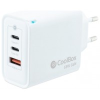 CARGADOR PARED/VIAJE 3.0 GaN 2xUSB-C/PD + USB-A 65W BLANCO COOLBOX (Espera 4 dias)