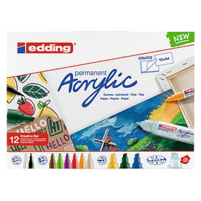 Edding Acrylic Negro, Azul, Verde, Azul claro, Verde claro, Rosa, Púrpura, Rojo, Blanco, Amarillo 12 pieza(s) (Espera 4 dias)