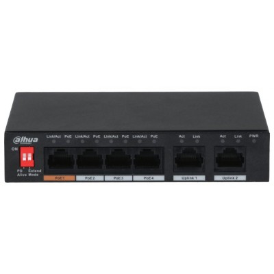 (DH-PFS3006-4ET-60-V2) DAHUA SWITCH POE 2.0 L2 4 PUERTOS + 2 UPLINK (Espera 4 dias)