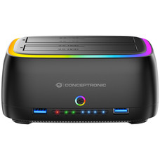 CONCEPTRONIC DONN36B Estacion de acoplamiento para discos duros RGB de doble bahia (para HDD/SSD de 2,5/3,5 pulgadas, 2x USB-A, lector de tarjetas SD/TF, UASP) CONCEPTRONIC DONN36B Estacion de acoplamiento para discos duros RGB de doble bahia (para HDD/SSD de 2,5/3,5 pulgadas, 2x USB-A, lector de tarjetas SD/TF, UASP)