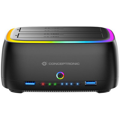 CONCEPTRONIC DONN36B Estacion de acoplamiento para discos duros RGB de doble bahia (para HDD/SSD de 2,5/3,5 pulgadas, 2x USB-A, lector de tarjetas SD/TF, UASP) CONCEPTRONIC DONN36B Estacion de acoplamiento para discos duros RGB de doble bahia (para HDD/SSD de 2,5/3,5 pulgadas, 2x USB-A, lector de tarjetas SD/TF, UASP)