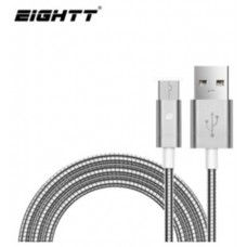 CABLE EIGHTT USB A MICROUSB 1MTS TRENZADO DE NYLON PLATA. CARCASA DE ALUMINIO