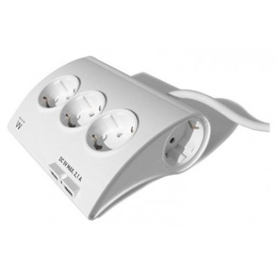 REGLETA EWENT 5 TOMAS SHUKO BLANCA 16A SOBREMESA CON 2 PUERTOS USB 1.5M