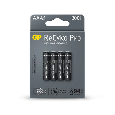 PILA RECARGABLE GP AAA SIN DESCARGA 800mAh (4 UD)
